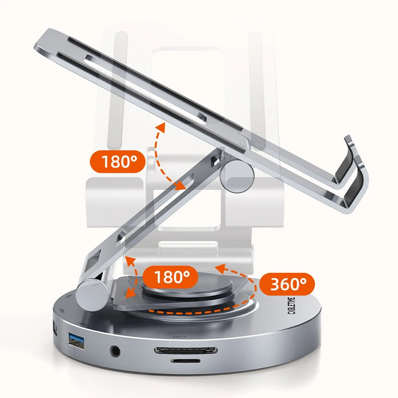 360° Rotating USB-C Hub Stand — 8-in-1 Dock for iPad & Tablets
