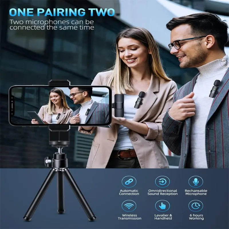 2-Pack Wireless Lavalier Microphones — Clip-On Mics for Phone Recording