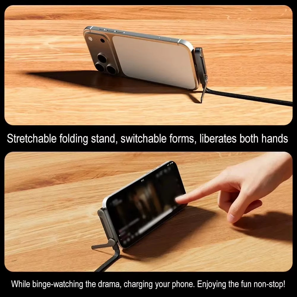 240W Right-Angle USB-C Fast Charging Cable with Foldable Phone Stand
