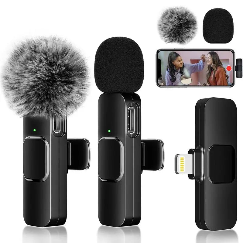 2-Pack Wireless Lavalier Microphones — Clip-On Mics for Phone Recording