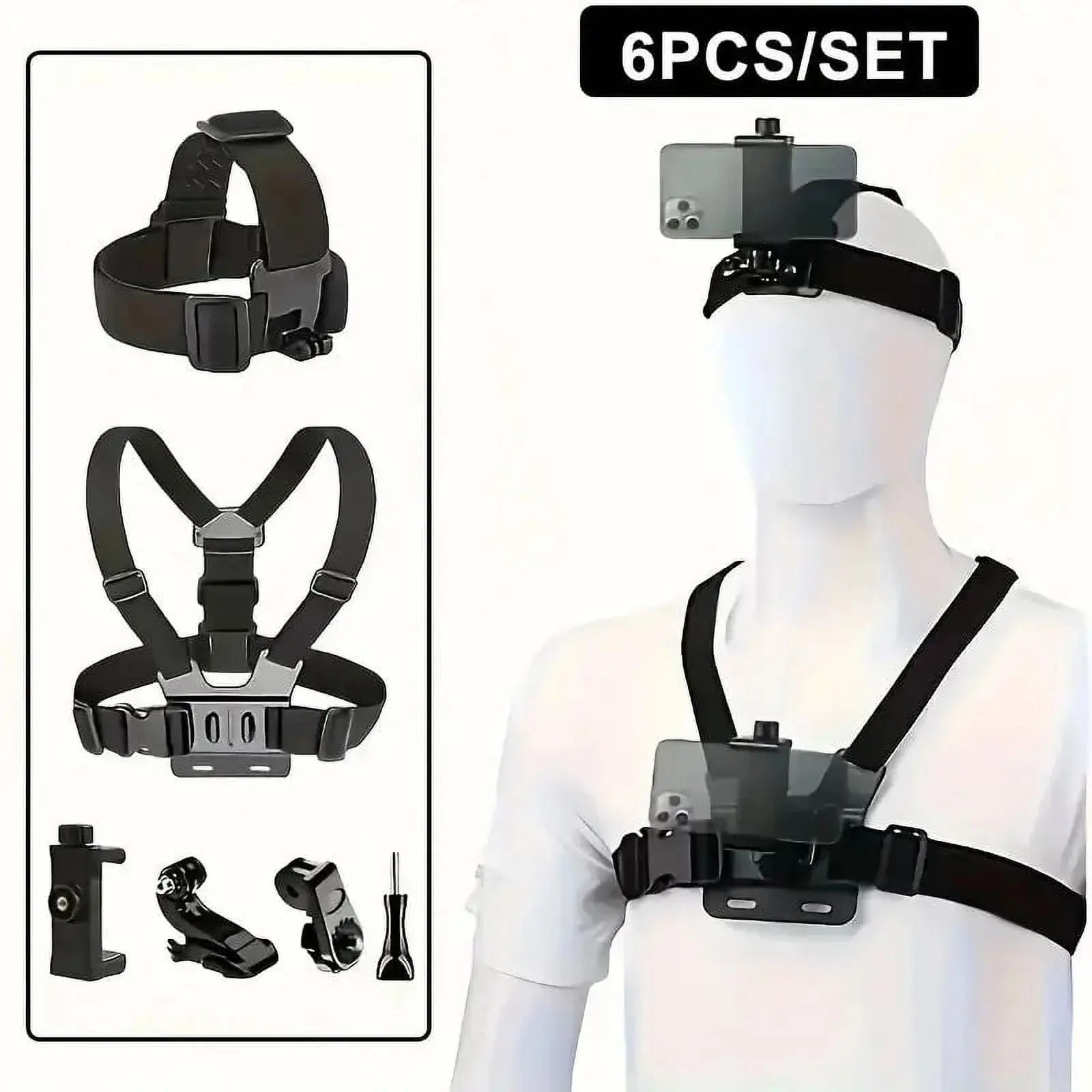 Hands-Free POV Phone & Action Camera Mount Kit — Chest + Head Strap