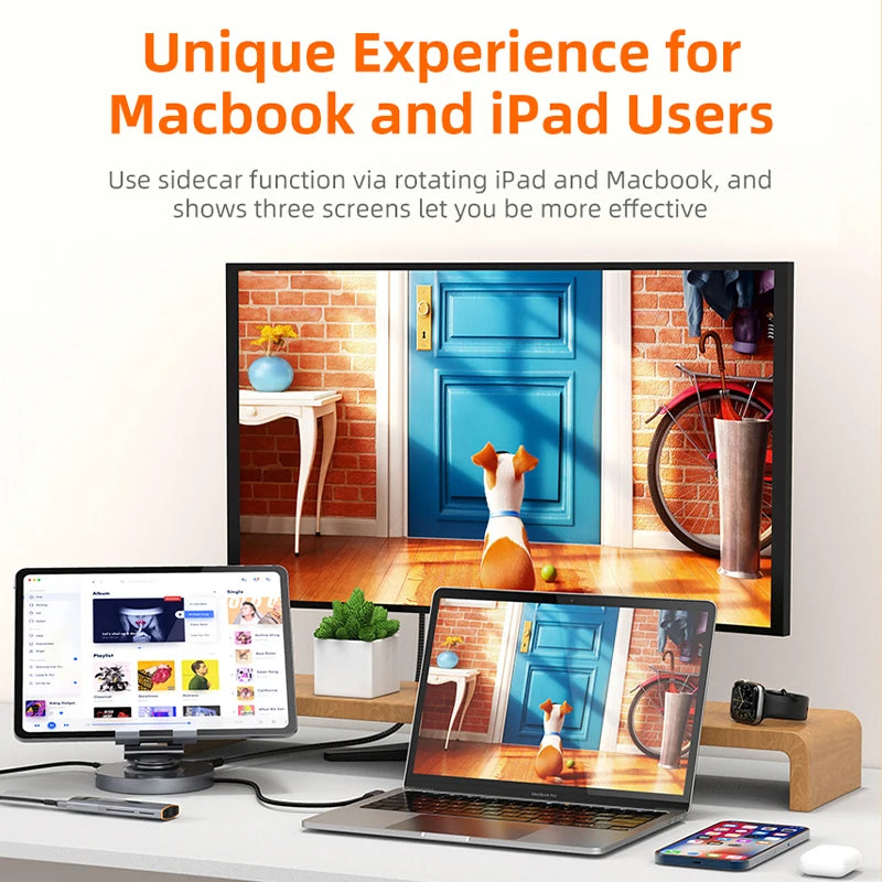 360° Rotating USB-C Hub Stand — 8-in-1 Dock for iPad & Tablets