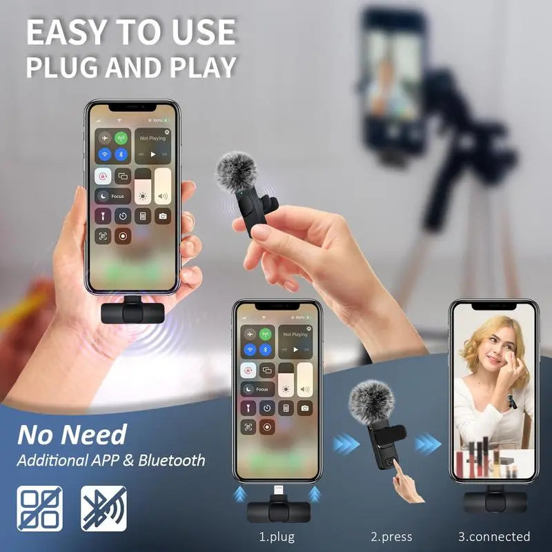 2-Pack Wireless Lavalier Microphones — Clip-On Mics for Phone Recording