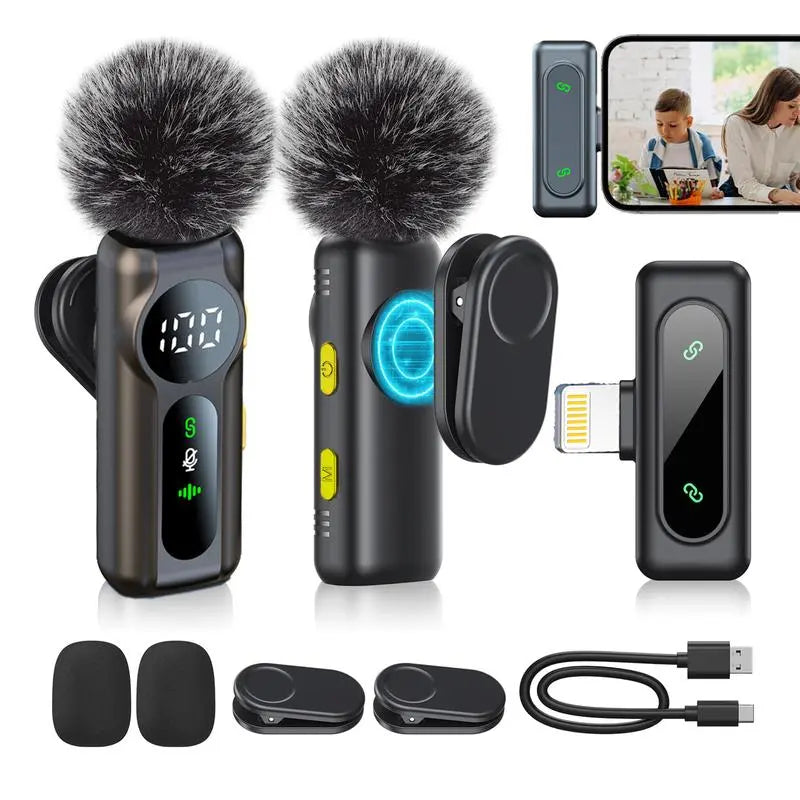 2-Pack Wireless Lavalier Microphones — Clip-On Mics for Phone Recording