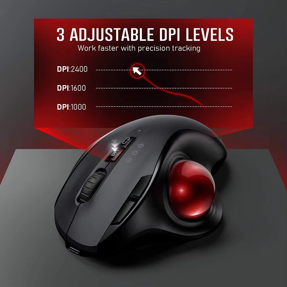 Wireless Trackball Mouse — Bluetooth + 2.4G Rechargeable Ergonomic Mouse