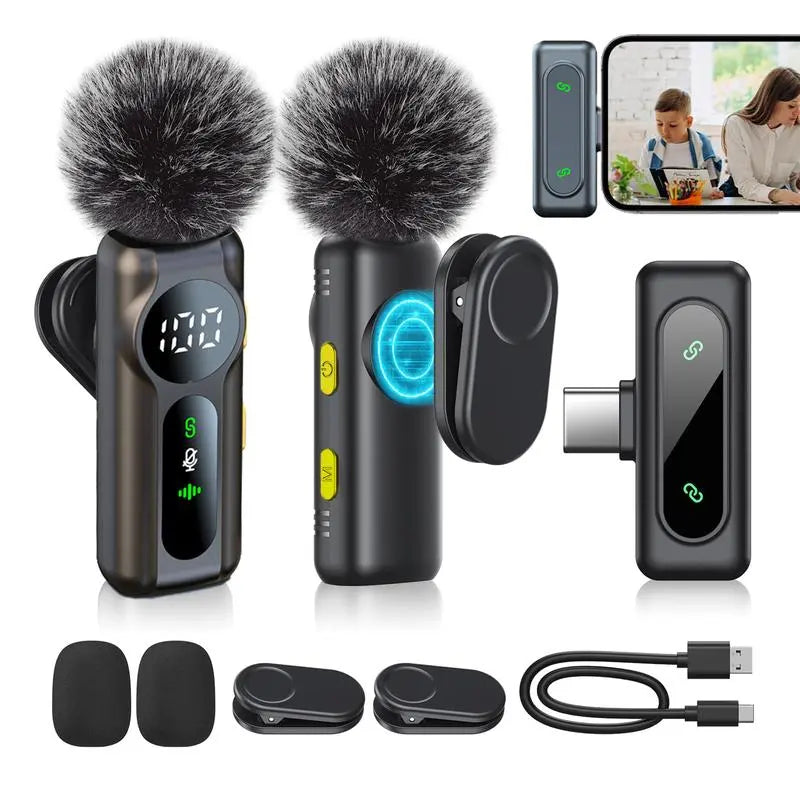 2-Pack Wireless Lavalier Microphones — Clip-On Mics for Phone Recording