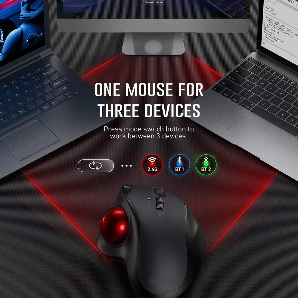 Wireless Trackball Mouse — Bluetooth + 2.4G Rechargeable Ergonomic Mouse