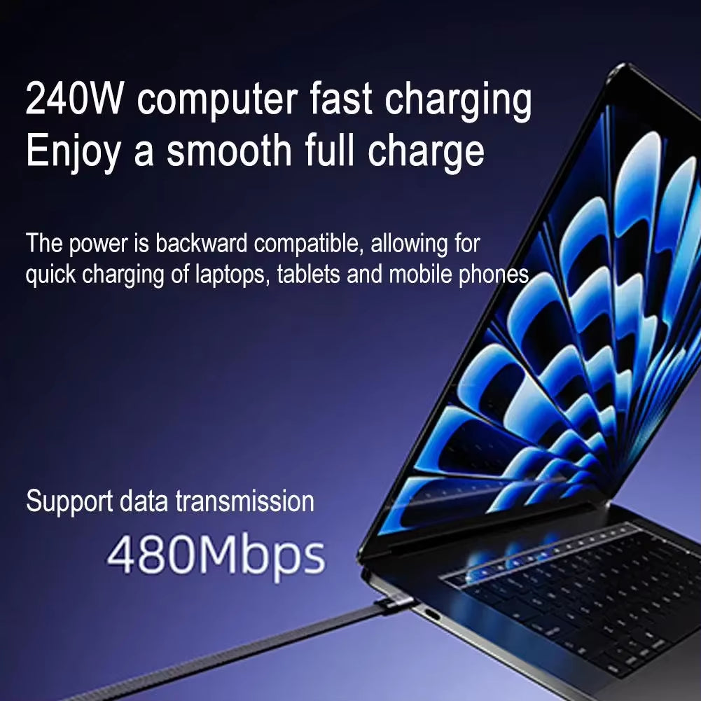 240W Right-Angle USB-C Fast Charging Cable with Foldable Phone Stand