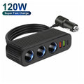 3-Socket Car Charger Splitter — QC3.0, USB-C PD & LED Voltmeter