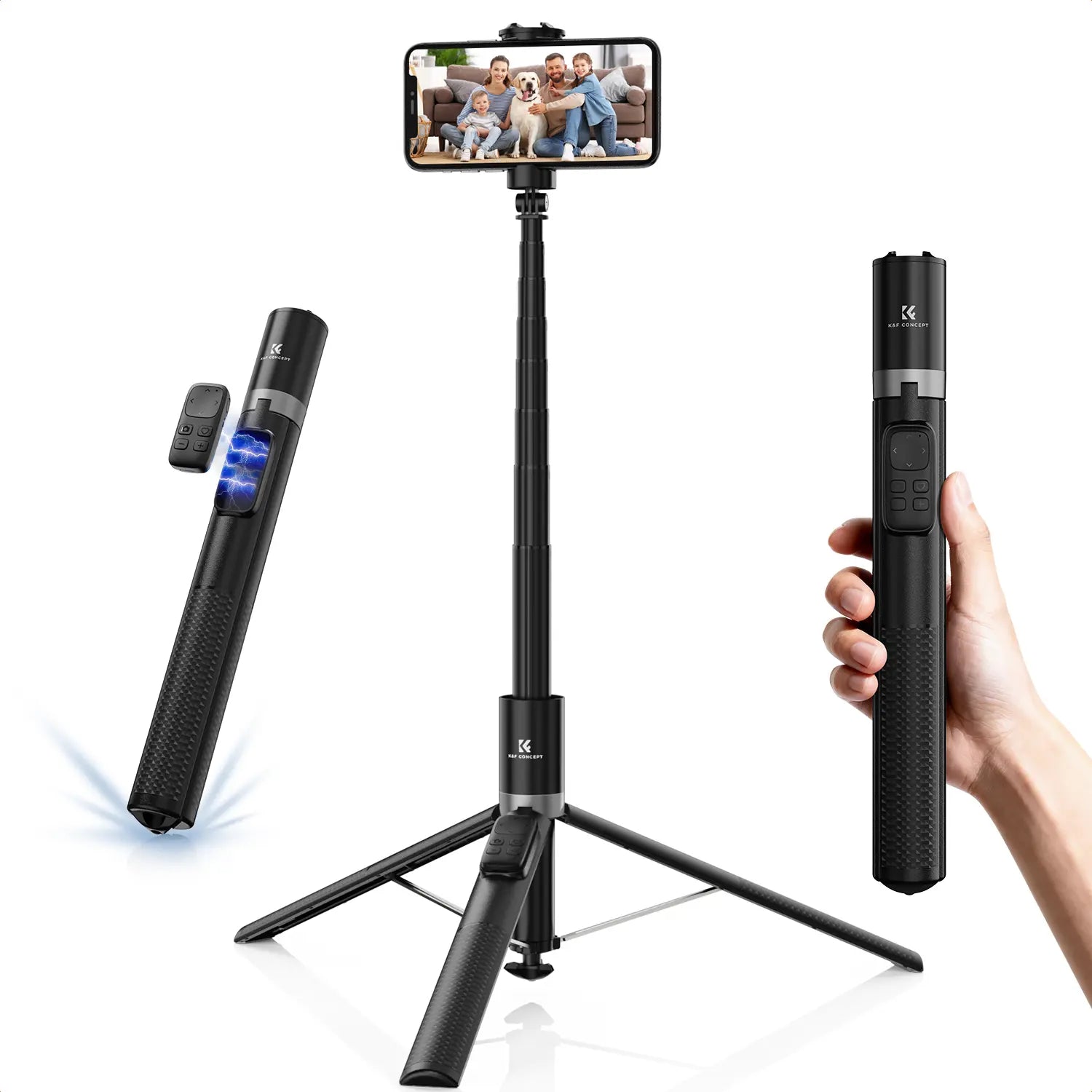 K&F Concept 71" Face-Tracking Tripod Selfie Stick — Remote & Fill Light Options