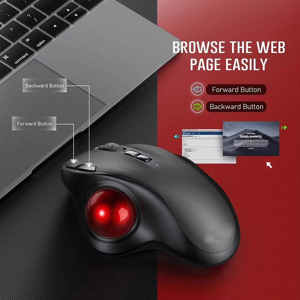 Wireless Trackball Mouse — Bluetooth + 2.4G Rechargeable Ergonomic Mouse