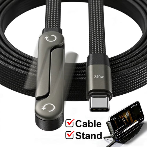 240W Right-Angle USB-C Fast Charging Cable with Foldable Phone Stand