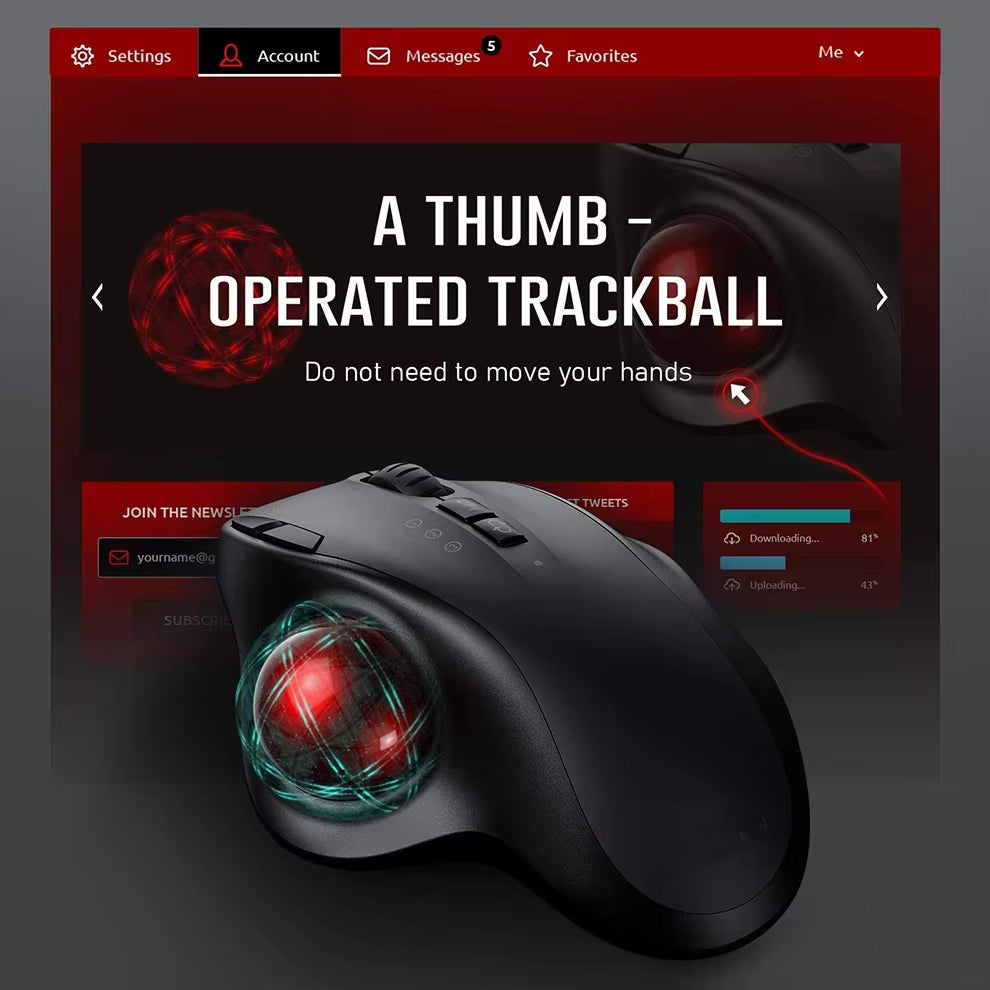 Wireless Trackball Mouse — Bluetooth + 2.4G Rechargeable Ergonomic Mouse